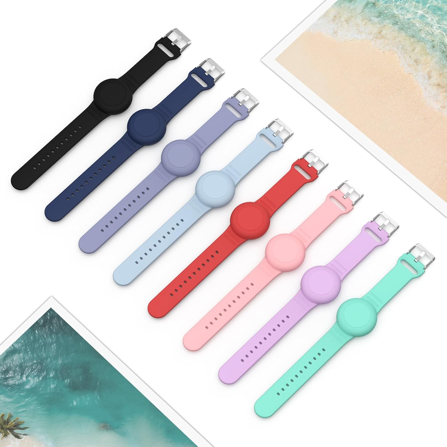 [2 Pack] Waterproof Airtag Band for Apple Airtags 2021, Airtag Holder Case Cover with Silicone Adjustable Airtag Watch Band, Anti-Lost Lightweight Secure Soft Strap Loop for Child, Toddler, Kids image number 1