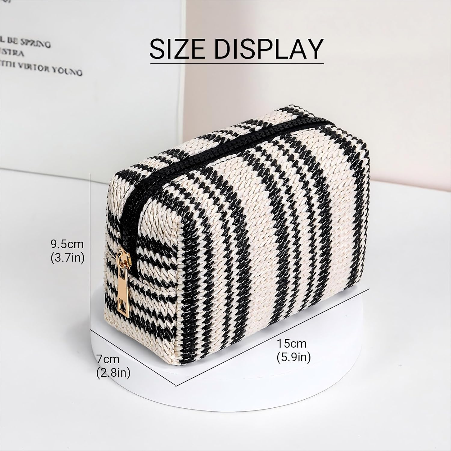 Small Woven Cosmetic Makeup Pouch Bag, Travel Toiletry Bag for Women (Vertical Stripe) image number 3
