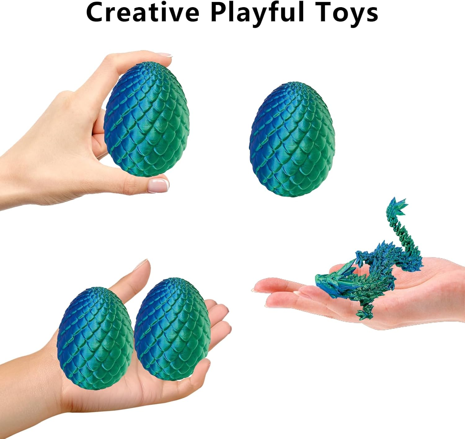 2 Pack 3D Printed Dragon Easter Egg with Dragon Inside, Prefilled Easter Egg Fillers Articulated Fidget Toy, Perfect Basket Essentials Stuffers, 3 Inch image number 4