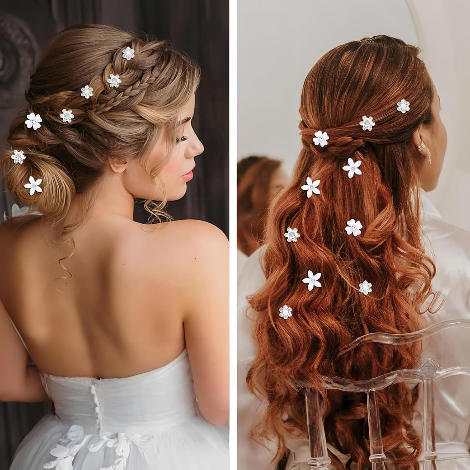 TANSAR Pack of 20 Small Hair Accessories, Flowers, Bridal Hair Accessories, Wedding, White Flowers Hair Clips for Girls and Women