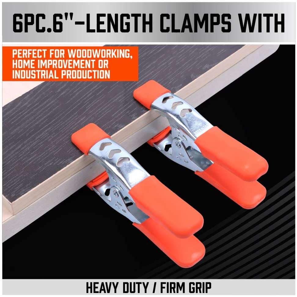 6-Pieces 6-Inch Strong Spring Clamp Large Super Heavy Duty Spring Metal Orange - 2.5 Inch Jaw Opening (6) image number 4