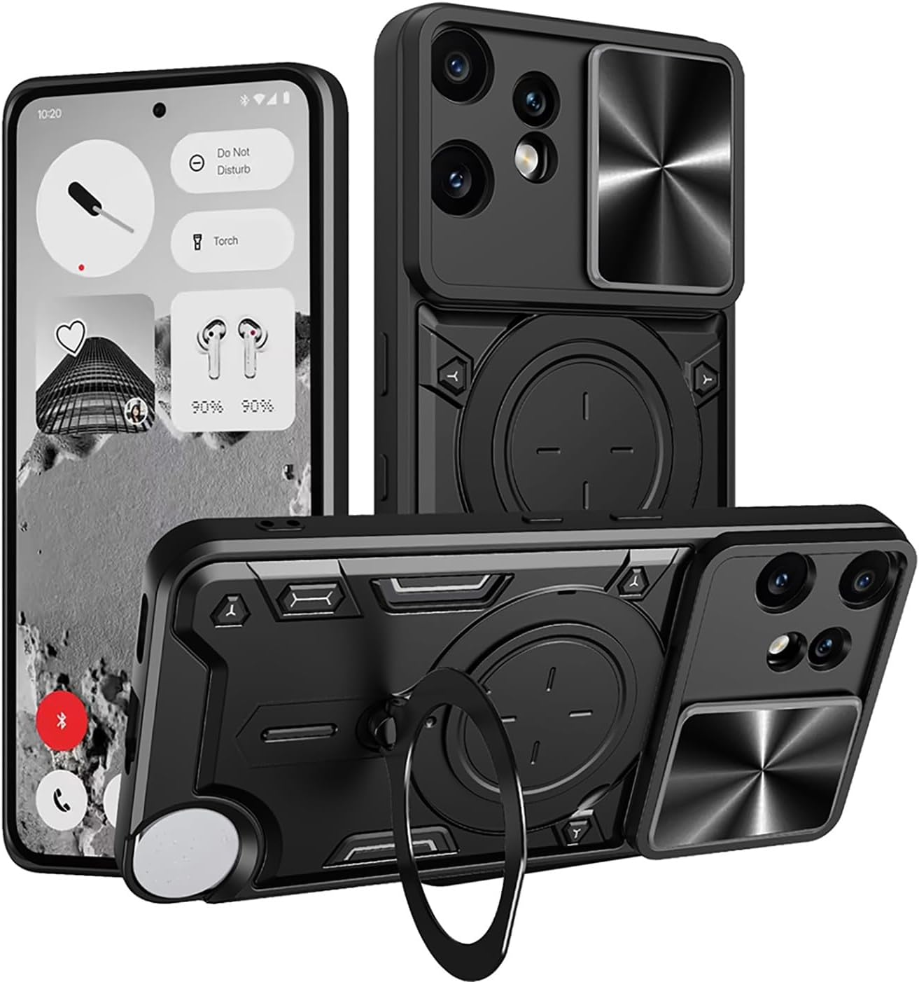 ILING Case for CMF Phone 2 Pro, Metallic Matte Texture Hard PC Shockproof Mobile Phone Case, Soft Silicone TPU Bumper Protective Case with Ring Stand and Camera Protection (Red)