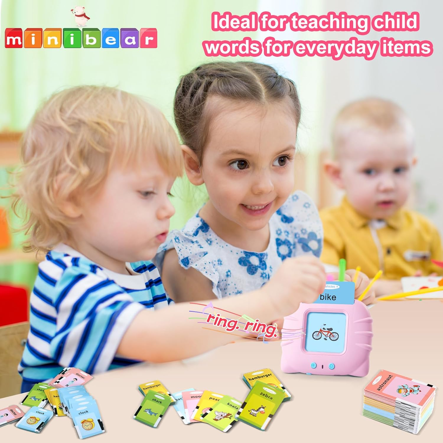 MINIBEAR Talking Flash Cards Kids' Electronic Speak Toys Autistic Children Educational Toys Preschool Montessori Toys Sensory Toys Learning Toys for 2 3 4 Years Old Girls English Learning Tools image number 4