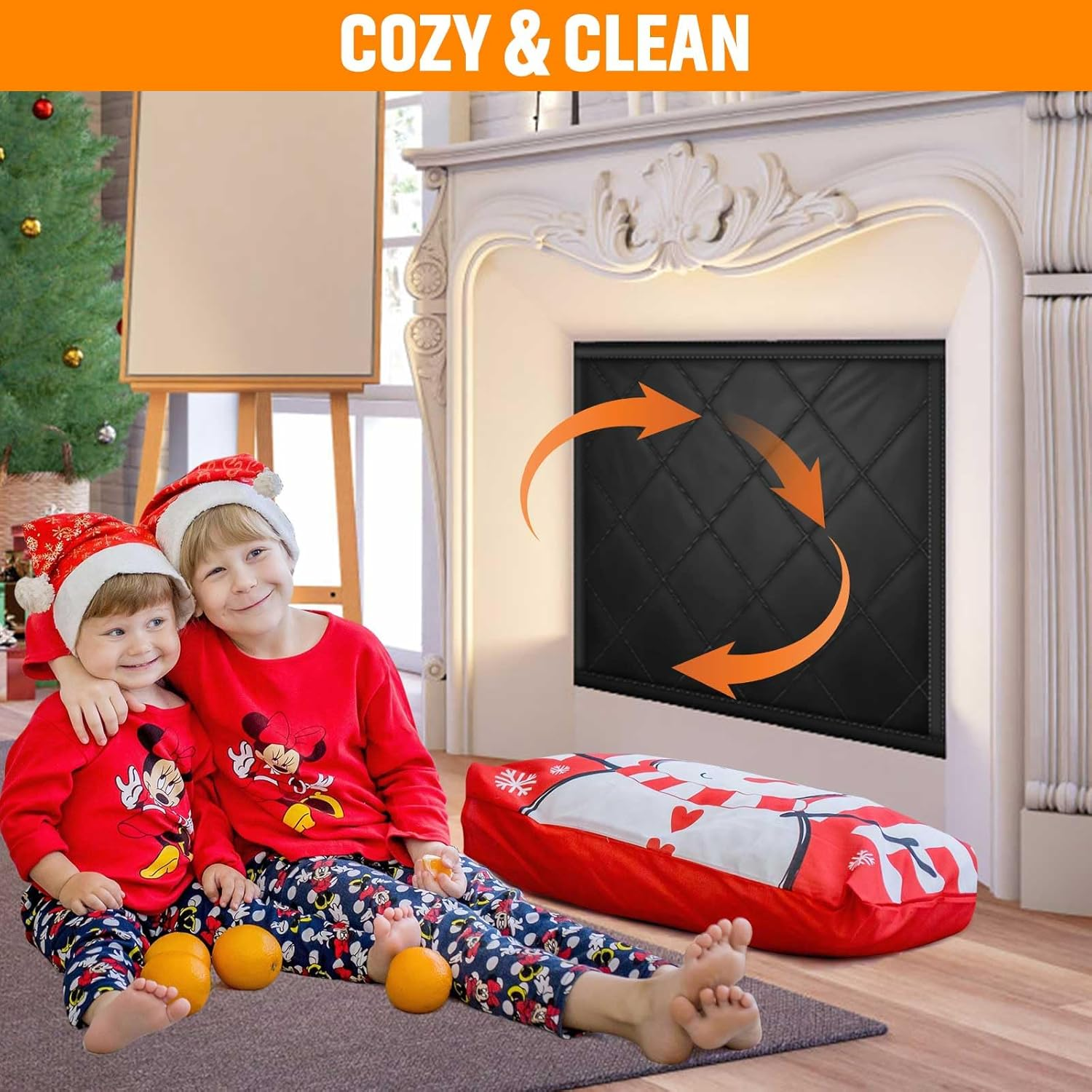 Magnetic Fireplace Draft Cover, Fireplace Blocker Blanket for Heat Loss, Indoor Draft Stopper with 12 Magnets for Iron Fireplace Frame, Fire Place Blanket for Insulation Black 36" W X 32" H image number 4