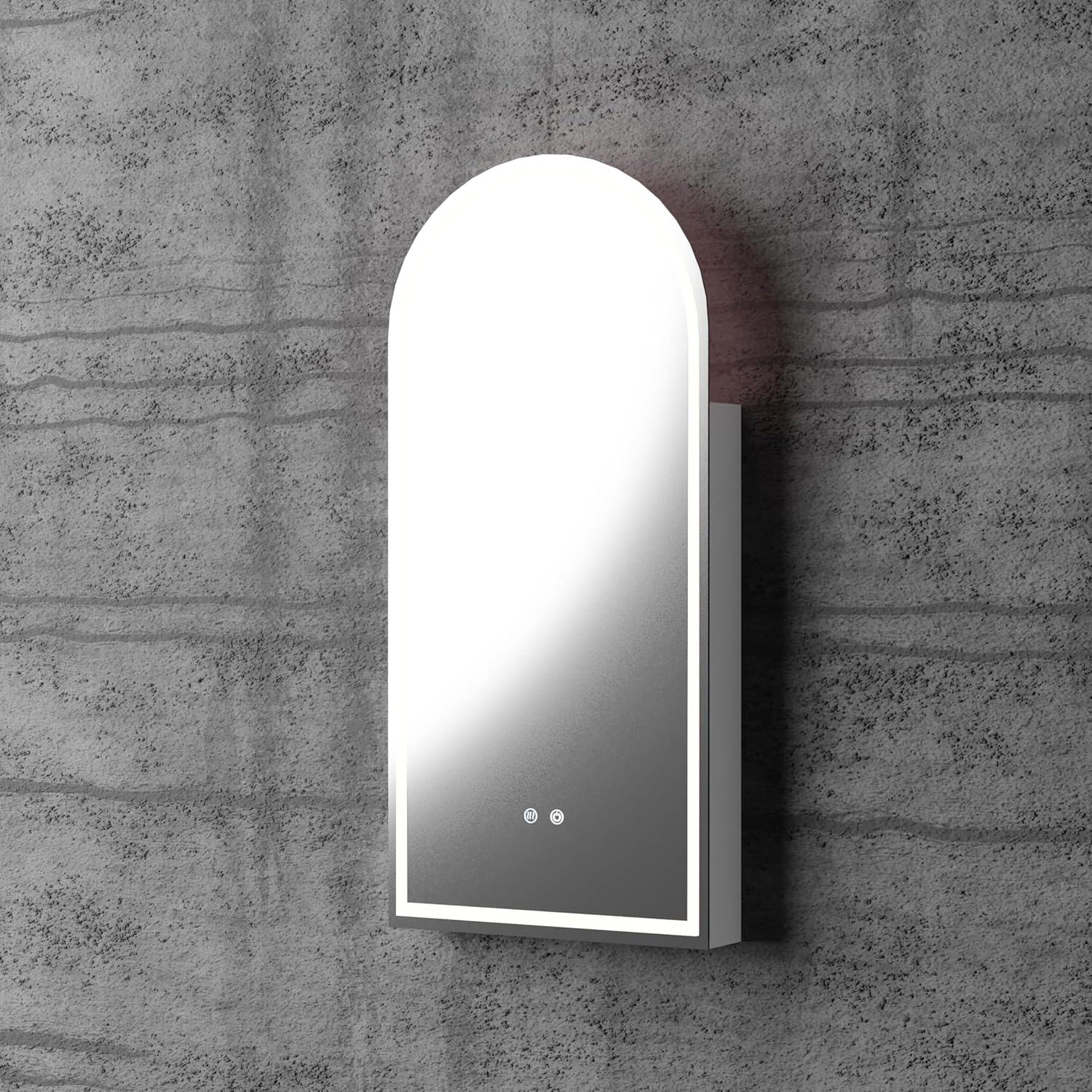 Arch LED Shaving Cabinet Mirror, 50Cm X 100Cm, Frameless, 3-Colour Adjustable Temperature, Soft Close, Dimmable Light, Antifog/Demister, Semi-Recessable image number 4