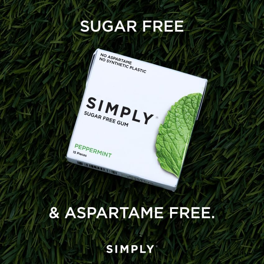 Simply Gum | Sugar Free Xylitol Chewing Gum | Peppermint | Pack of Six (90 Pieces Total) | Plastic Free + Sugar Free + Aspartame Free image number 5
