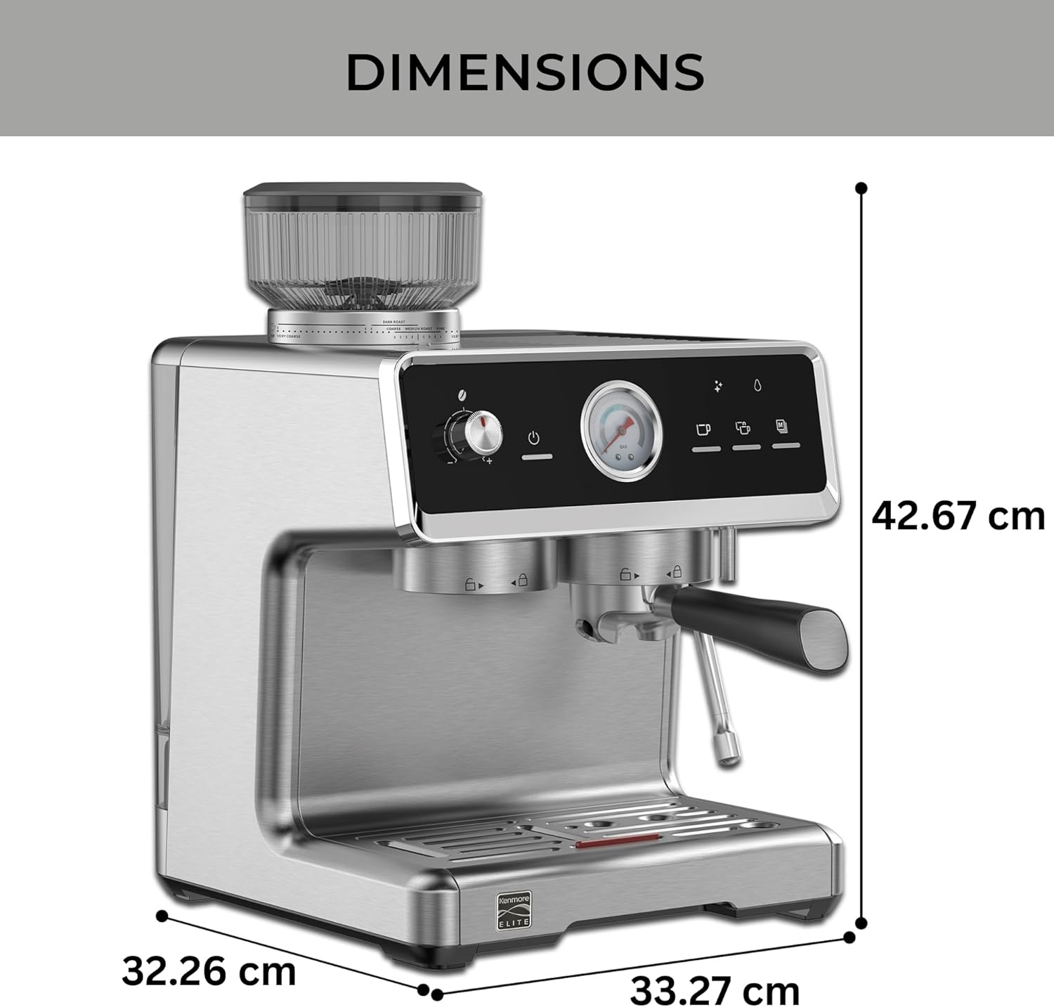 Kenmore Elite Coffee Machine with Grinder | Semi-Automatic Espresso Machine | Auto-Tamping Coffee Maker and Milk Frother | Hands-Free Grinder and Tamp | Stainless Steel image number 4