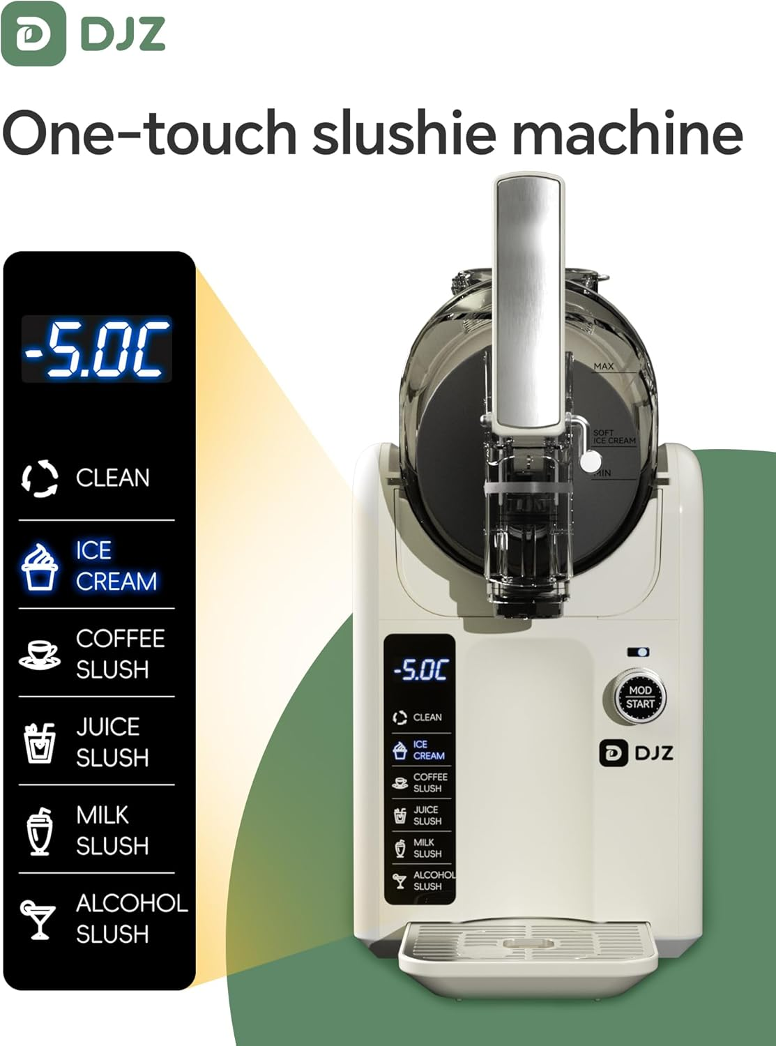 DJZ Slushie Machine with Ice Cream Maker, Ice Free, 5 One-Touch Modes, Self-Cleaning, Quiet, with Led Display & 2L Large Capacity for Home & Parties
