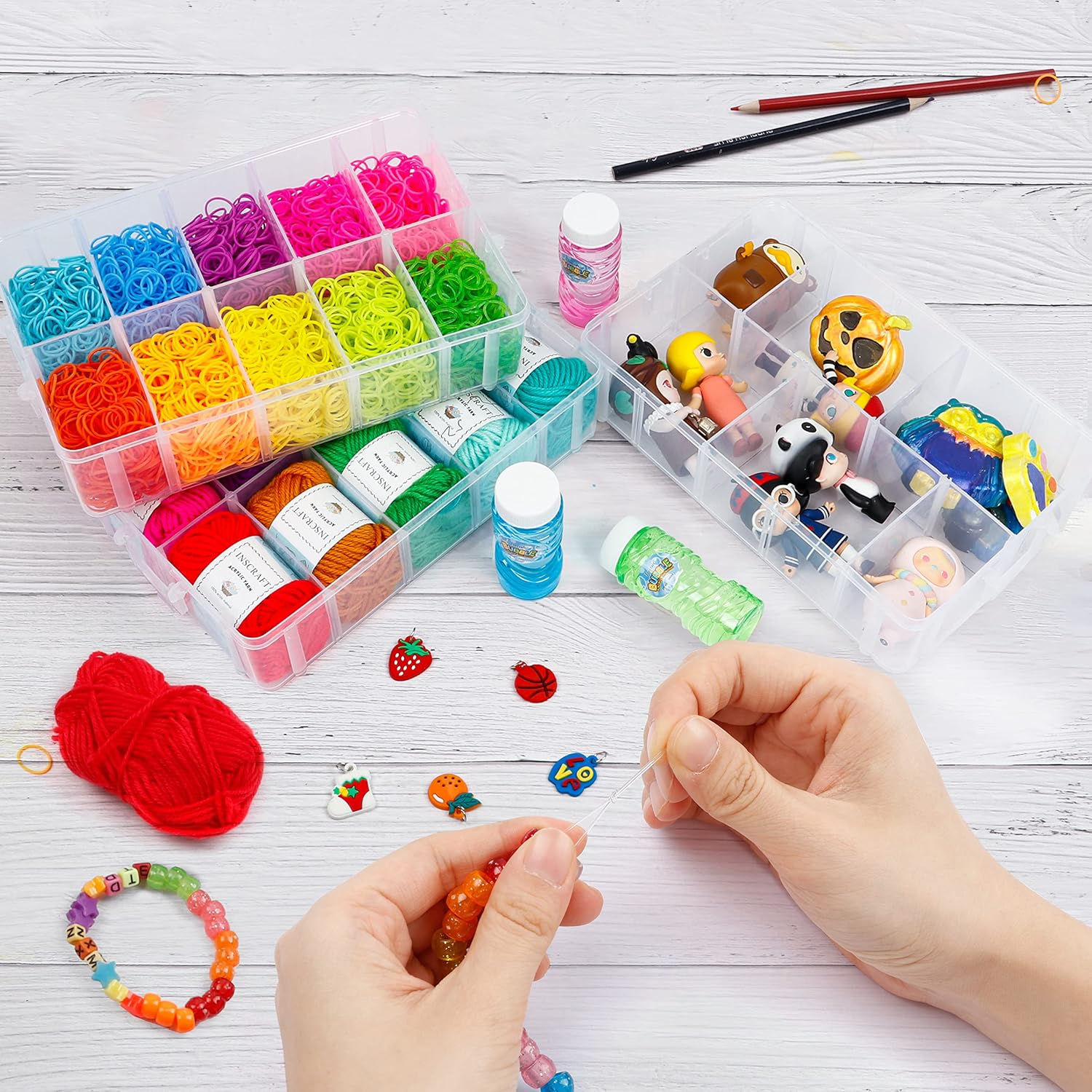 7 Layers Stackable Storage Container, 70 Adjustable Compartments (White) Perfect for Kids Toys, Art Crafts, Jewelry, Supplies, Mini Case & Letter Sticker Included image number 3