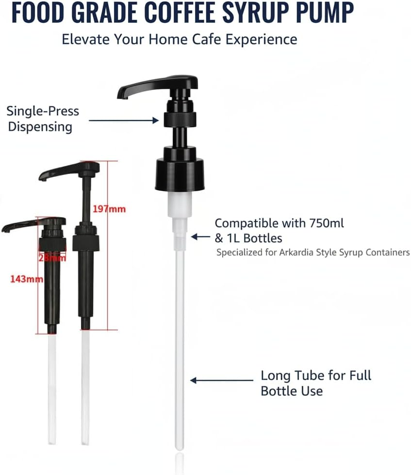 Food Grade Coffee Syrup Pump Dispenser, 750Ml and 1L Bottle Compatible, Specialized for Arkadia Style Coffee Syrup Containers image number 1