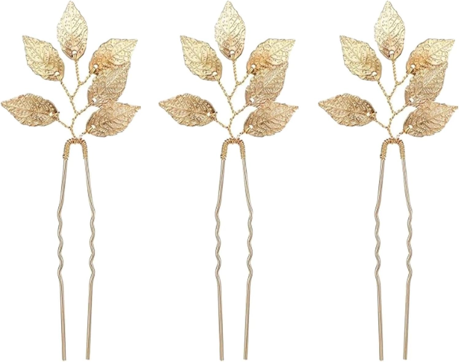 Dinghaole 3Pcs Golden Leaf Hair Clip Wedding Accessory - Elegant U-Shaped Hair Clip, Women'S Decoration, Suitable for Brides to Give Gifts, Dances, Party Styling. image number 4