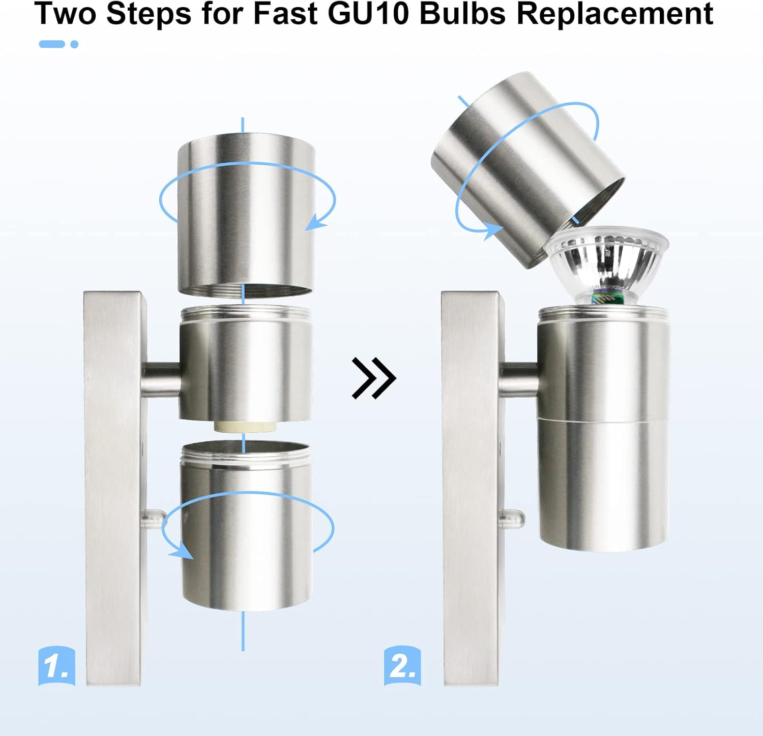 Allesgute Outdoor Wall Light Dusk Till Dawn Sensor up and down outside Lights Mains Powered 240V IP44 Stainless Steel Outdoor Wall Lamp for Porch, Incl. 2X 5W GU10 Bulbs Warm White image number 3