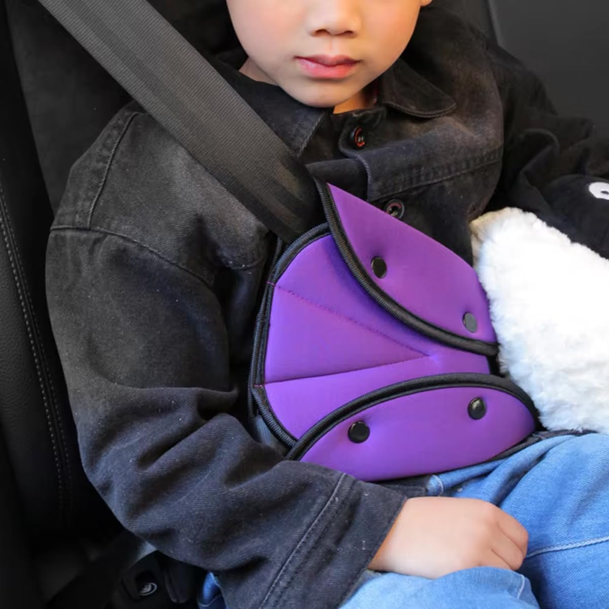 AIMALL 2 PCS Kids Seat Belt Clip Car Safety Shoulder Harness Strap Adjuster Red - Mesh Fixator for Child Protection, Lightweight, Soft Ppcotton, Universal Fit image number 1