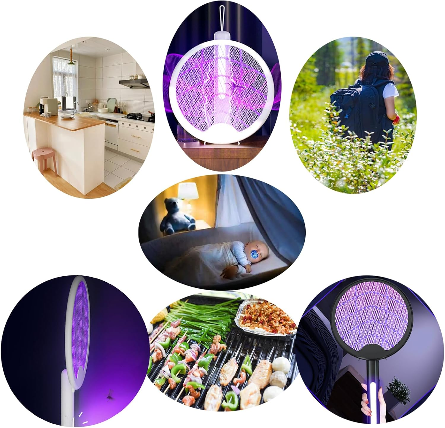 Electric Fly Swatter Racket Type-C Rechargeable Bug Zapper Racket 3 in 1 Foldable Mosquito Zapper with Mosquito Lure Lamp Beads 1200Mah Battery and Brush for Indoor Outdoor SH0062 (Black) image number 5