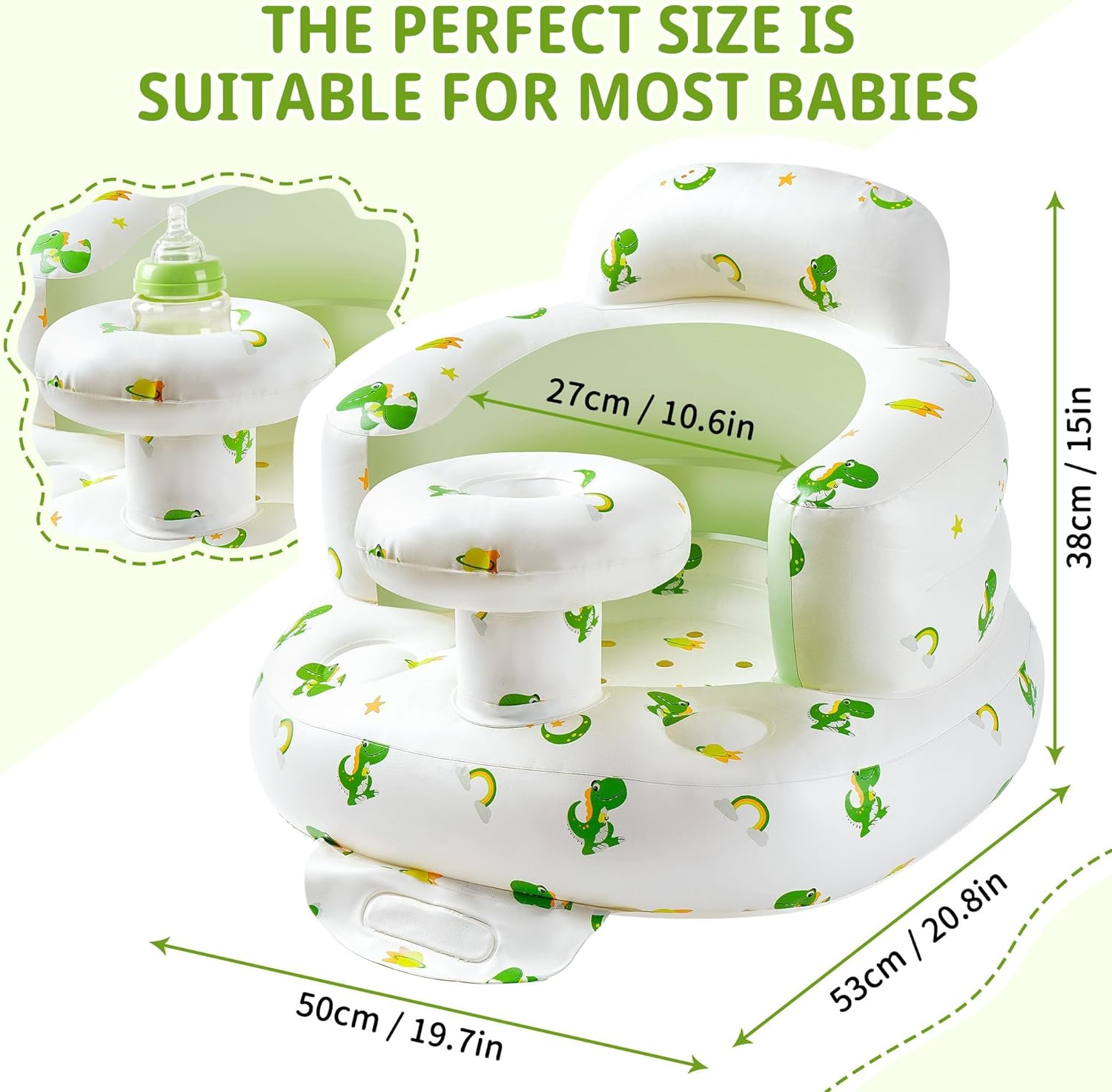 Inflatable Baby Seat Portable Baby Chair Comfortable Inflated Baby Sofa for Babies 3 Months & up Foldable Blow up Baby Seat for Learning to Sit Built in Air Pump Infant Back Support image number 2