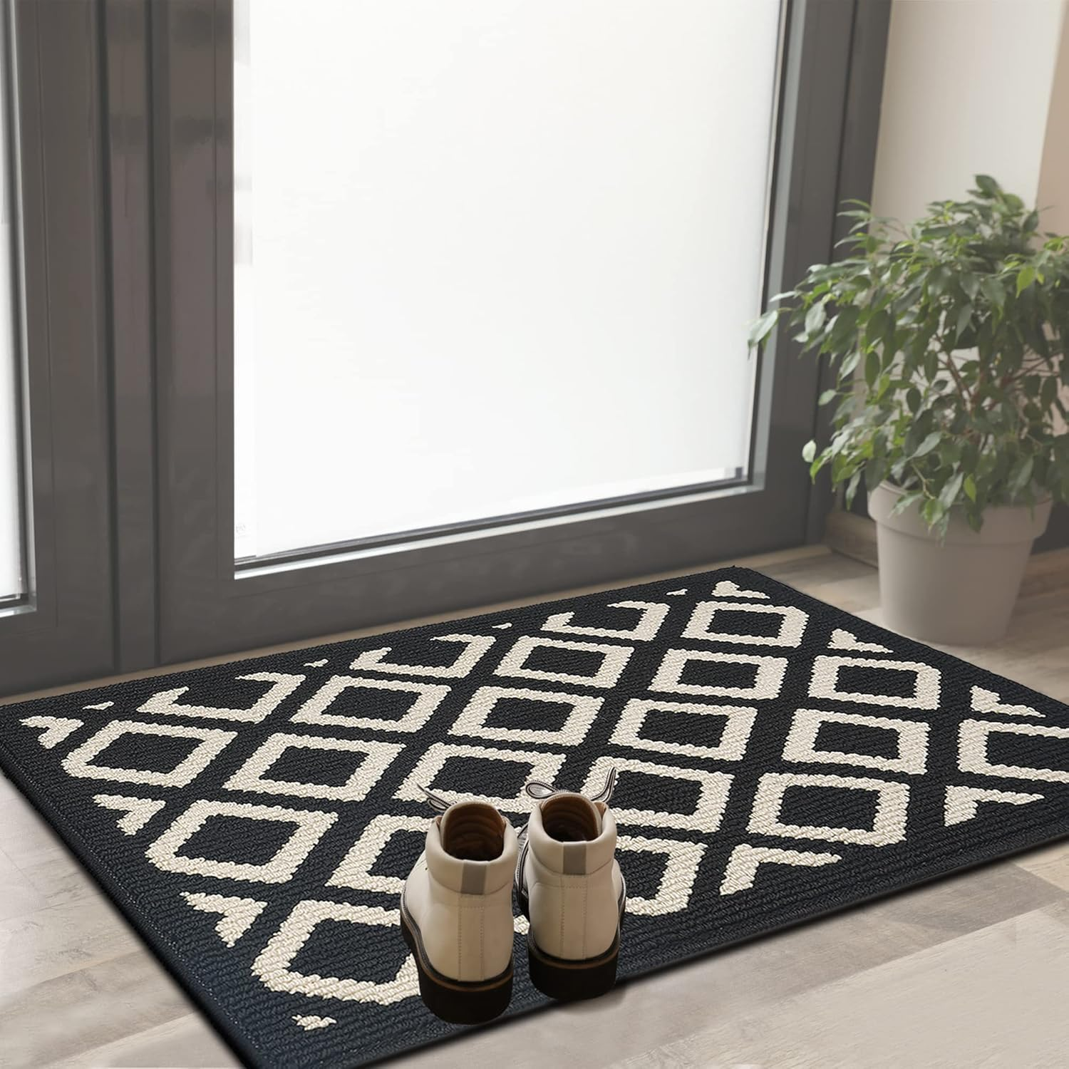 Jaemoose Entrance Mat, Outdoor, Indoor, Non-Slip, Commercial Use, Home, Washable, Stylish, Door Mat, Dirt Removal, Abrasion Resistant, Entryway, Office, Shop (Light Gray Stripes, 50 X 80 Cm)