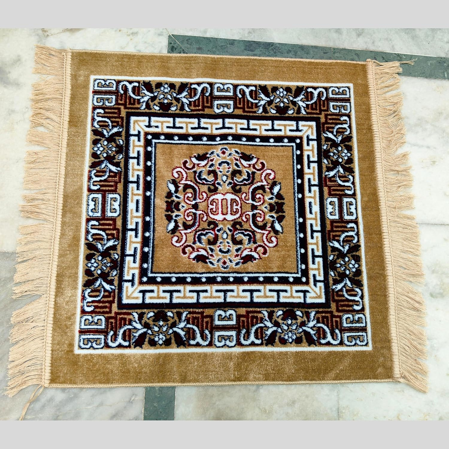 Pooja Aasan in Velvet for Puja and Yoga Meditation Rug Carpet, Mattress Mat Stylish Puja Clothes Rugs Pooja Aasan, Car Seat Cover, Sofa Mat Set Traditional Table Decor (24" Inch Buff Color)