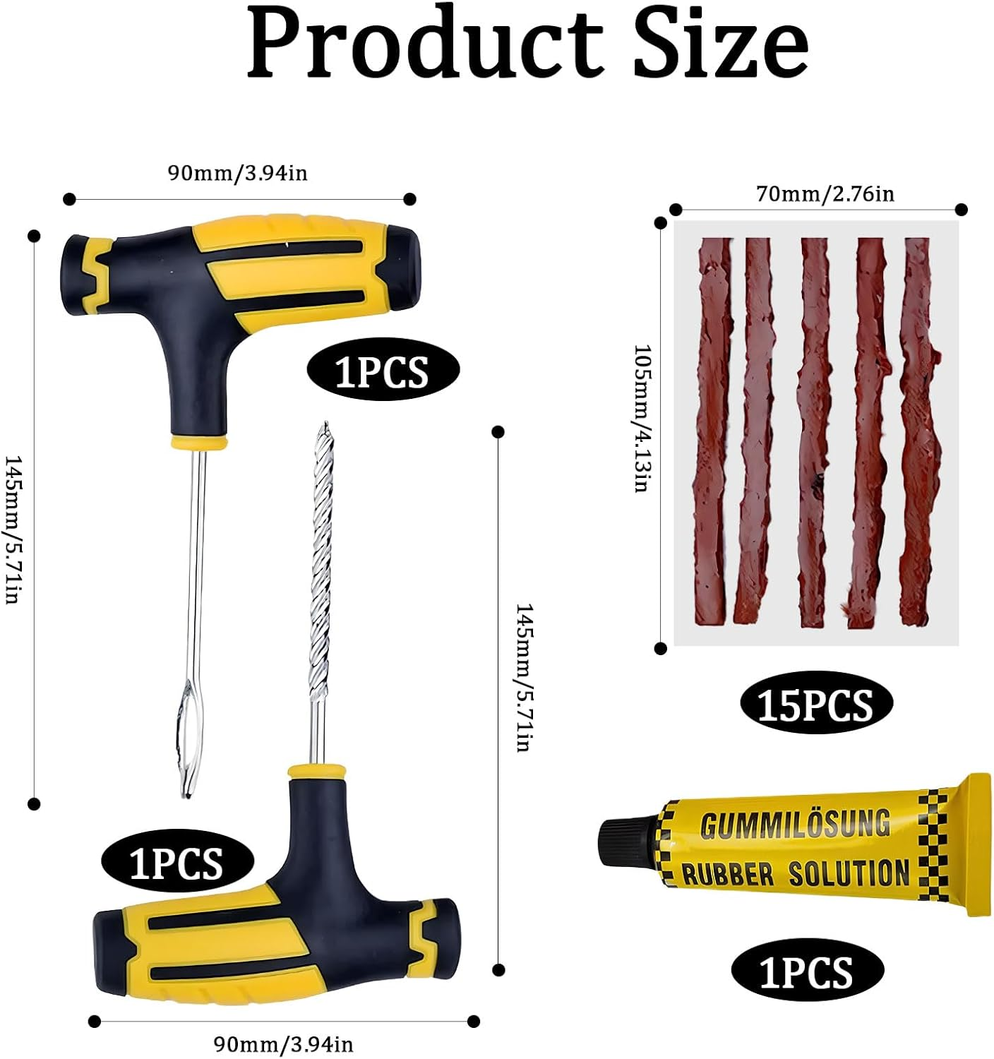 18Pcs Tyre Repair Kit, Vehicle-Specific Tire Repair Kit, Emergency Tool for Heavy-Duty Vehicle Puncture Repair, for Cars Motorcycles Recreational Vehicles All-Terrain Vehicles SUV Trucks Lawn Mowers image number 2