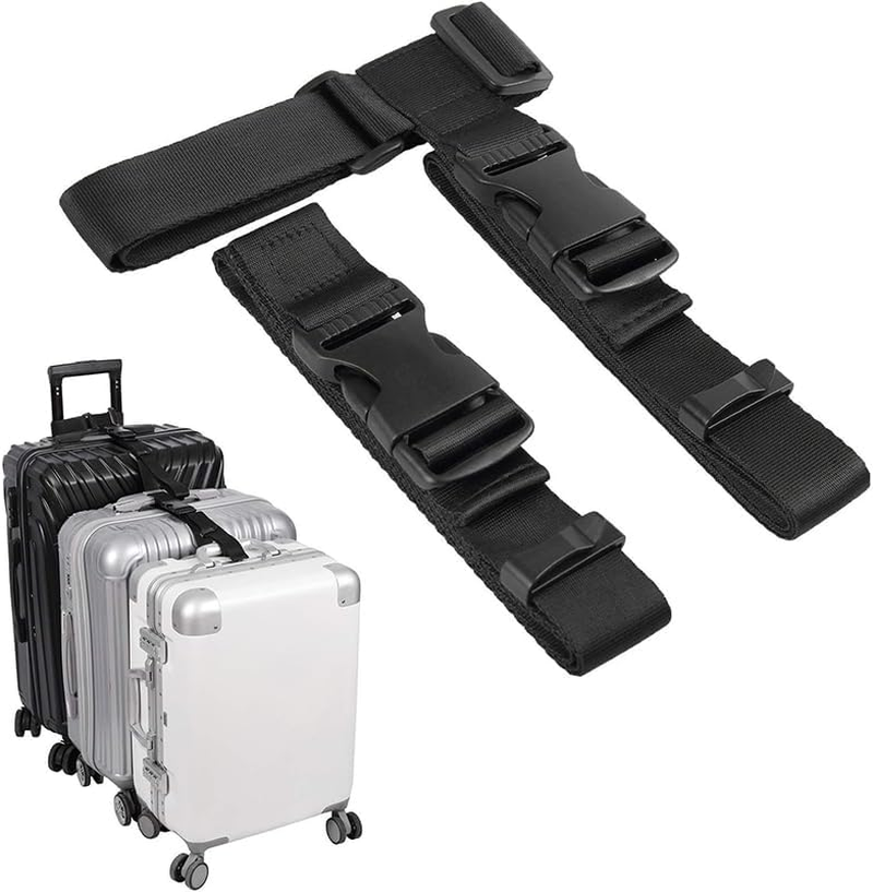 2 Pack Add a Bag Luggage Strap - Heavy Duty Adjustable Suitcase Belt Attachment - Travel Accessories for Connecting Your Luggage Together (Black) image number 2