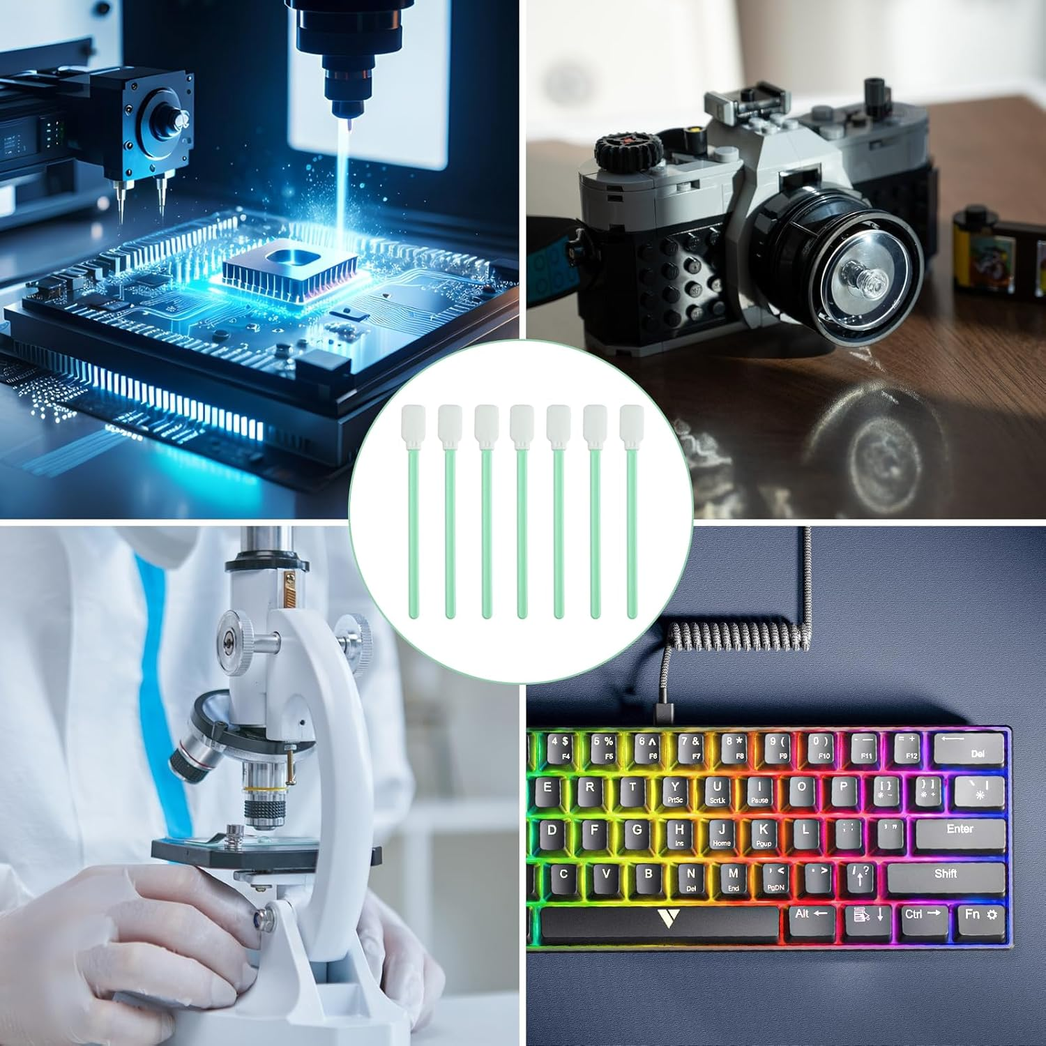 Dust-Free Cleaning Sticks, Long Sterile Cleaning - 100 Pieces, Green Cleaning Sticks, Sterile Cotton Buds, Mini Cleaning Sticks, Lint-Free for Print Head Cleaners, Keyboards or Camera Lenses image number 4