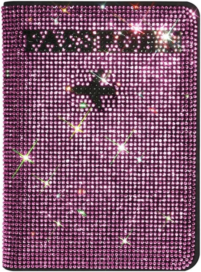 MYHOBBY Shiny Rhinestone Passport Holder Cover Wallet Case Travel Essentials Passport and Vaccine Card Holder,Vacation Travel Accessories for Men Women,Pink