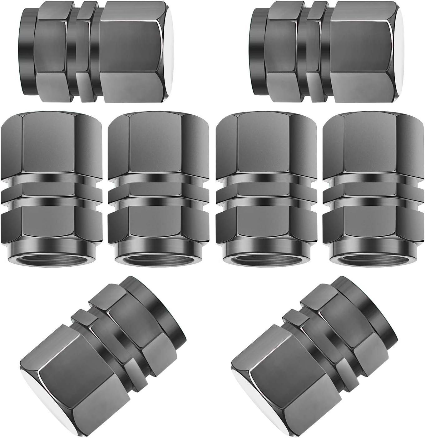 AIEX 8 Packs Aluminum Tire Valve Stem Caps with Gasket Universal Hexagon Valve Covers Replacement for Cars, SUV, Bike, Bicycle, Motorcycles, Airproof, Screw-On, Easy-Grip(Black)