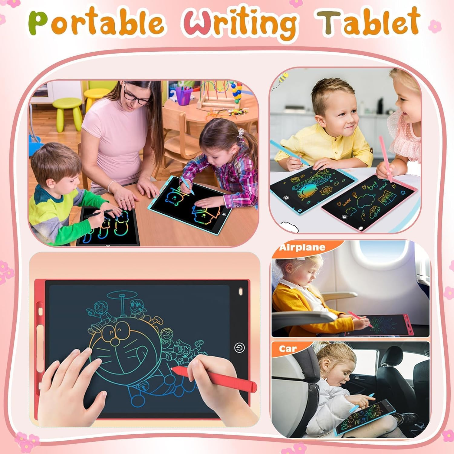 LCD Writing Tablet for Kids, 10 Inch Colorful Doodle Board Drawing Tablet, Erasable Doodle Pad for Toddlers, Educational Learning Toys Birthday Gifts for Boys Girls Age 3 4 5 6 7 8 (Pink) image number 4