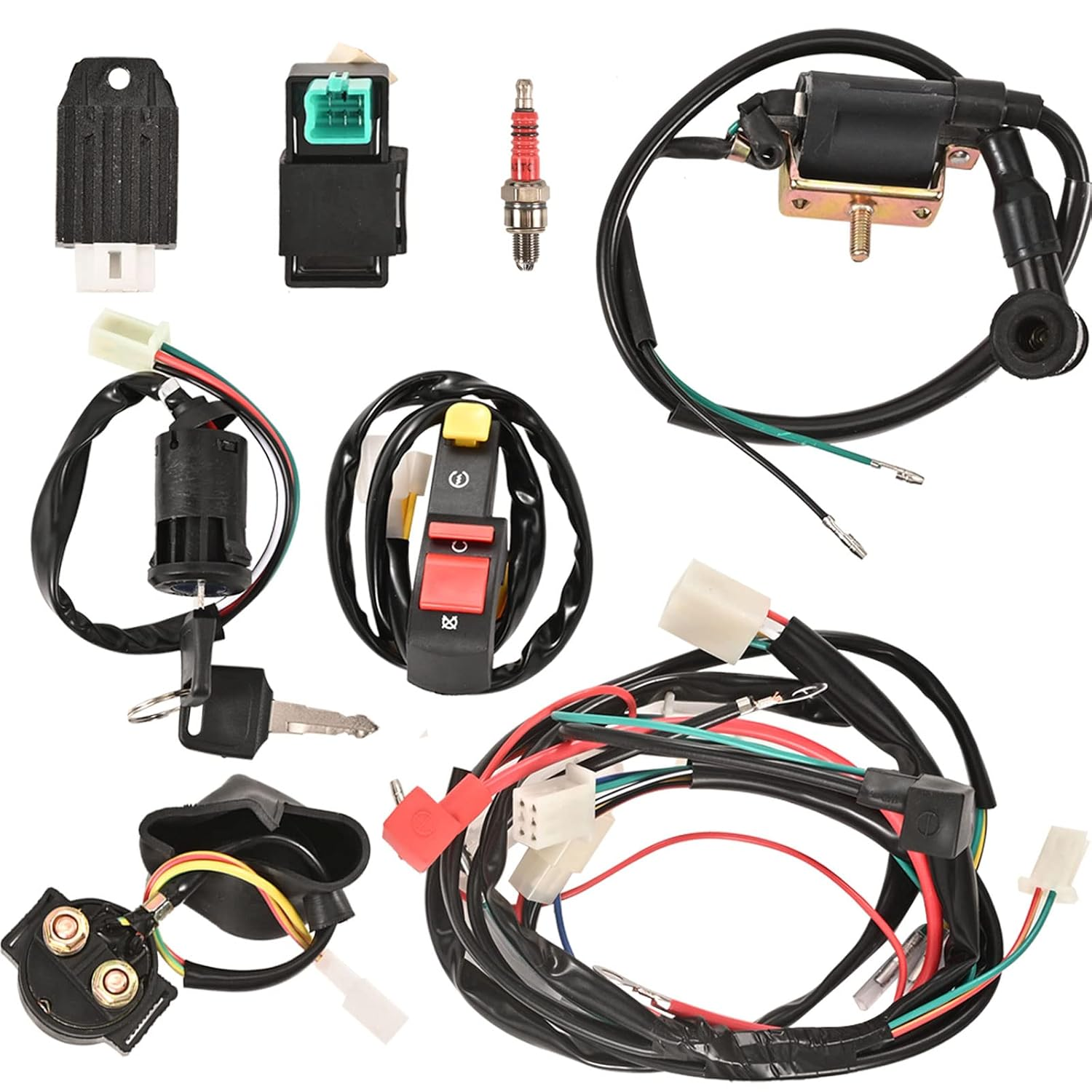 Full Wiring Harness Loom Solenoid Relay Spark Plug Coil Regulator CDI for 4 Stroke ATV 50Cc 70Cc 90Cc 110Cc 125Cc Dirt Pit Bike Buggy Quad Electric Start Engine image number 3