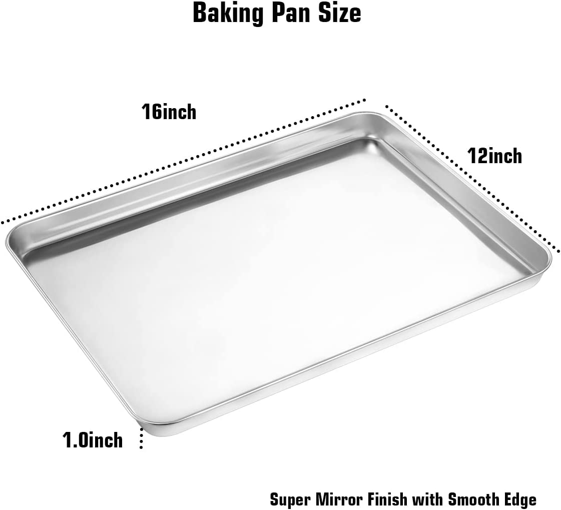 Wildone Baking Sheet & Cooling Rack Set [2 Sheets + 2 Racks], Stainless Steel Cookie Pan with Cooling Rack, Size 16 X 12 X 1 Inch, Non Toxic & Heavy Duty & Easy Clean 16 X 12 X 1 Inch Silver image number 5