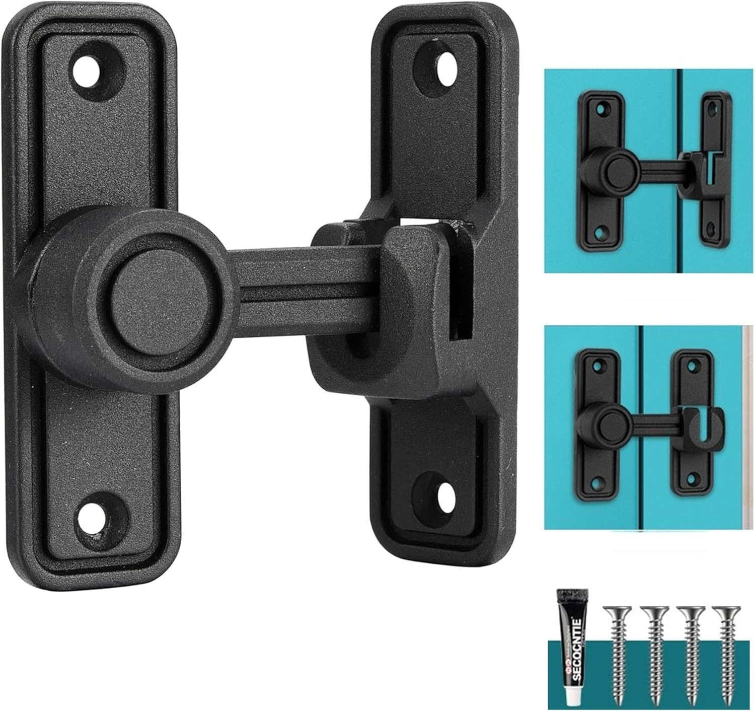Barn Door Lock,Sliding Barn Door Lock Hardware,90/180 Degree Locks for Barn Doors,Anti-Theft Buckle- Anti-Theft Flip Gate Latches for Bathroom,Garage,Garden,Fence,Cabinet,Window(Black) image number 4