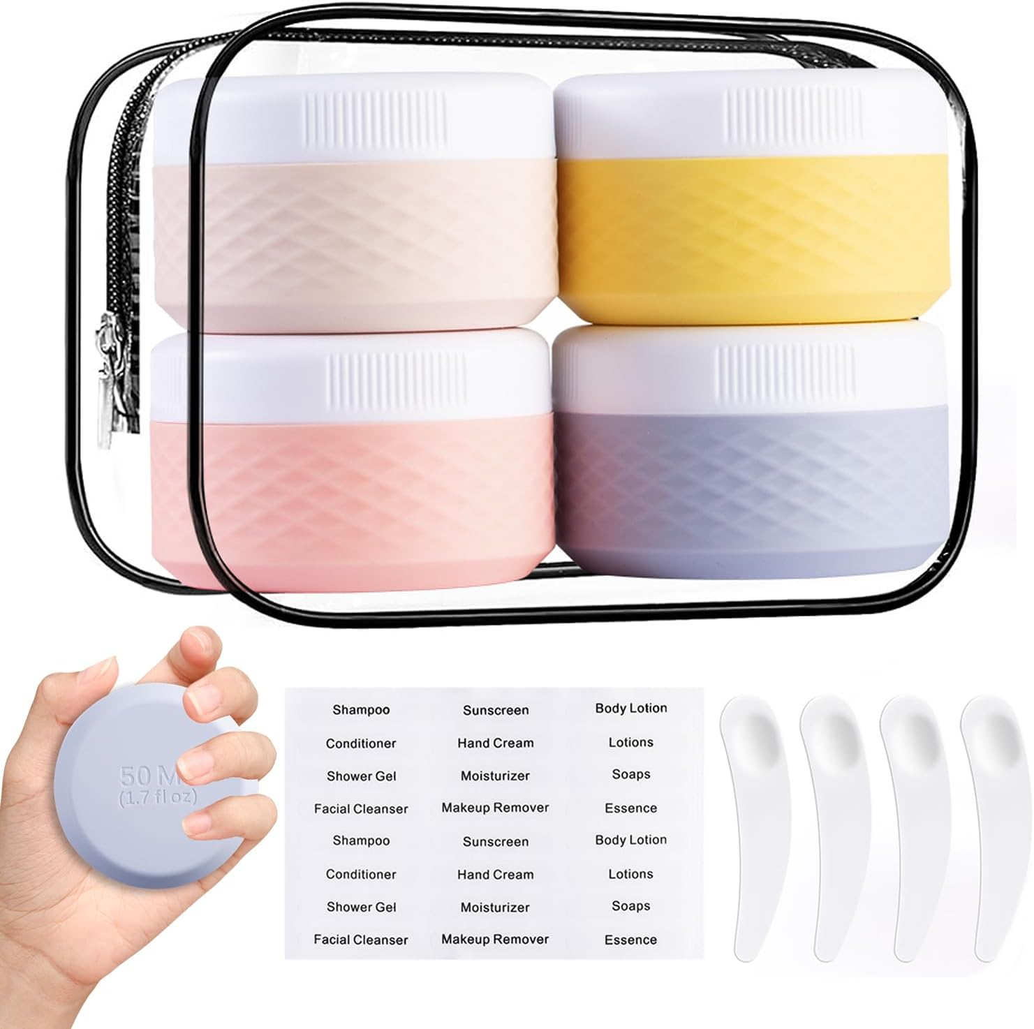 4 Pieces Jars, 50 Ml Silicone Cream Jar Mini Jars with Transparent Bag, Bpa-Free Travel Containers for Cosmetics, Travel Essentials/Cosmetic Bottles image number 4