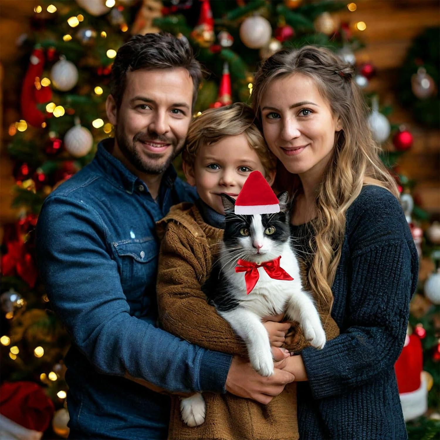 Pack of 2 Christmas Dog Costume, Cat Costume, Christmas Hats for Cats, Christmas Pet Collar, Dogs Cats, Christmas Hats and Bow Tie Collar, for Pets, Red