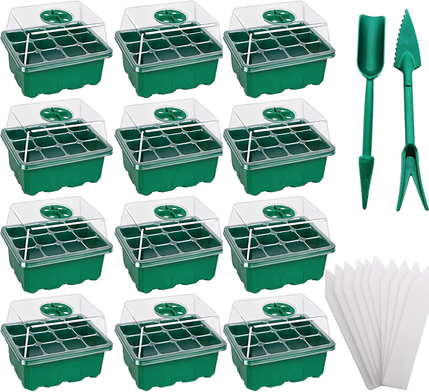 12 Packs Seed Starter Tray,Seed Starter Kit with 10 Plant Labels (12Cells per Tray),Mini Greenhouse Germination Kit for Seeds Growing Starting,Seed Starting Trays Plant Starter (12, Green) image number 1