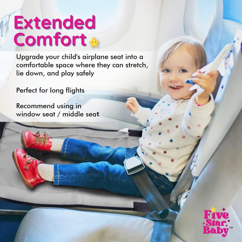 FIVESTARBABY Toddler Airplane Bed - Ultimate Travel Essential | Portable Airplane Seat Extender for Kids (12-36 Months) | Grey Velvet & Polyester image number 3