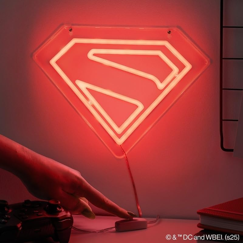 Superman Logo LED Neon Wall Light, Officially Licensed DC Comics Lamp with Power Cord for Home, Living Space D&eacute;cor, Gift for Superhero Fans | Paladone image number 1