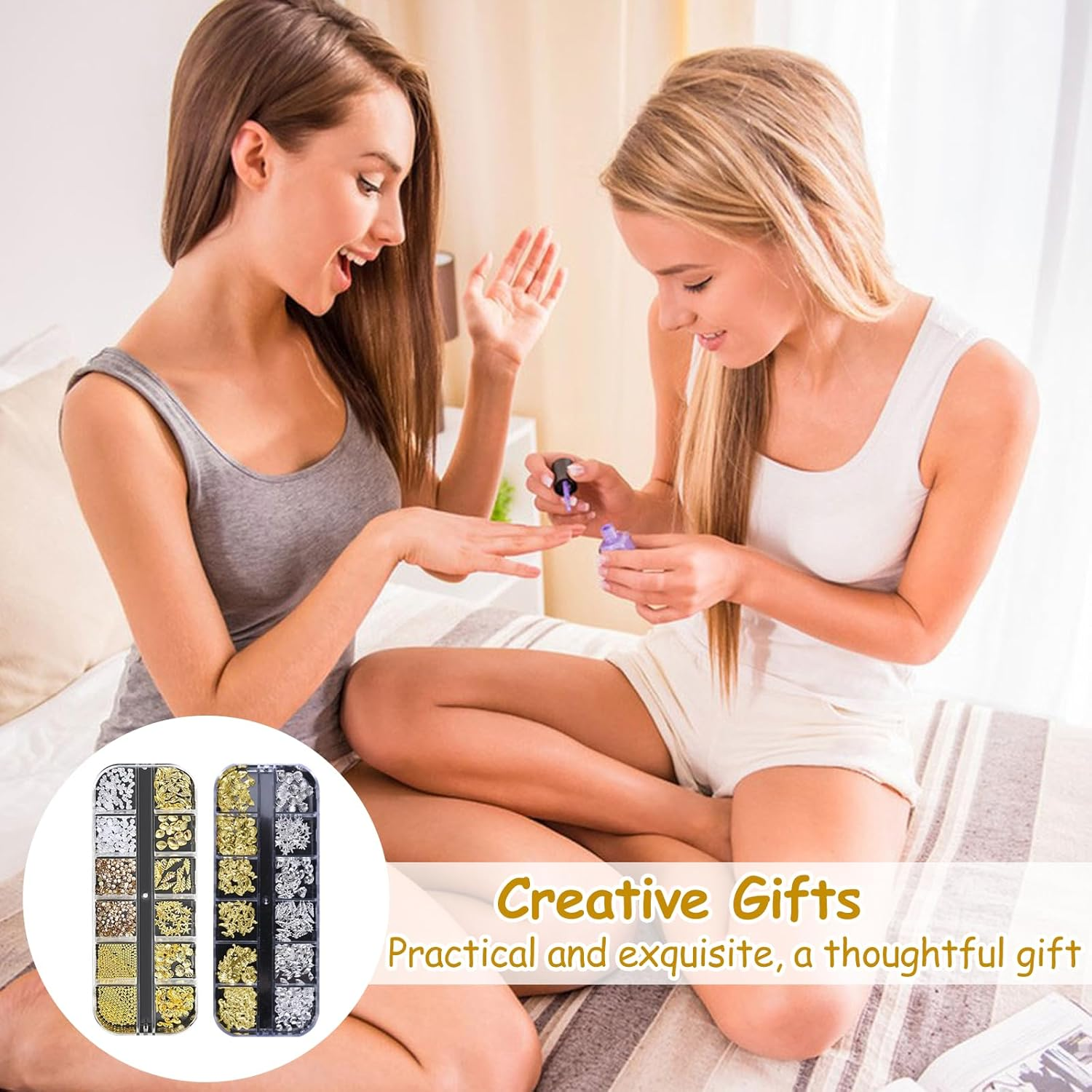 3D Nail Charms, 2 Boxes Gold Silver Nail Stuff Nail Gems Rhinestones Charms, 3D Ocean Nail Studs Starfish Shell Seahorse Metal Nail Charms for Women Girls Nail Art DIY Accessories image number 6