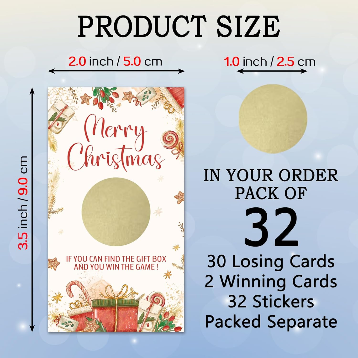 220REWIDPARTY 32 Pcs Merry Christmas Scratch off Cards, Find the Gift Box to Win Scratch off Tickets, Lottery Raffle Tickets for Baby Shower, Funny Christmas Winter Party Cards Supplies Decorations image number 4