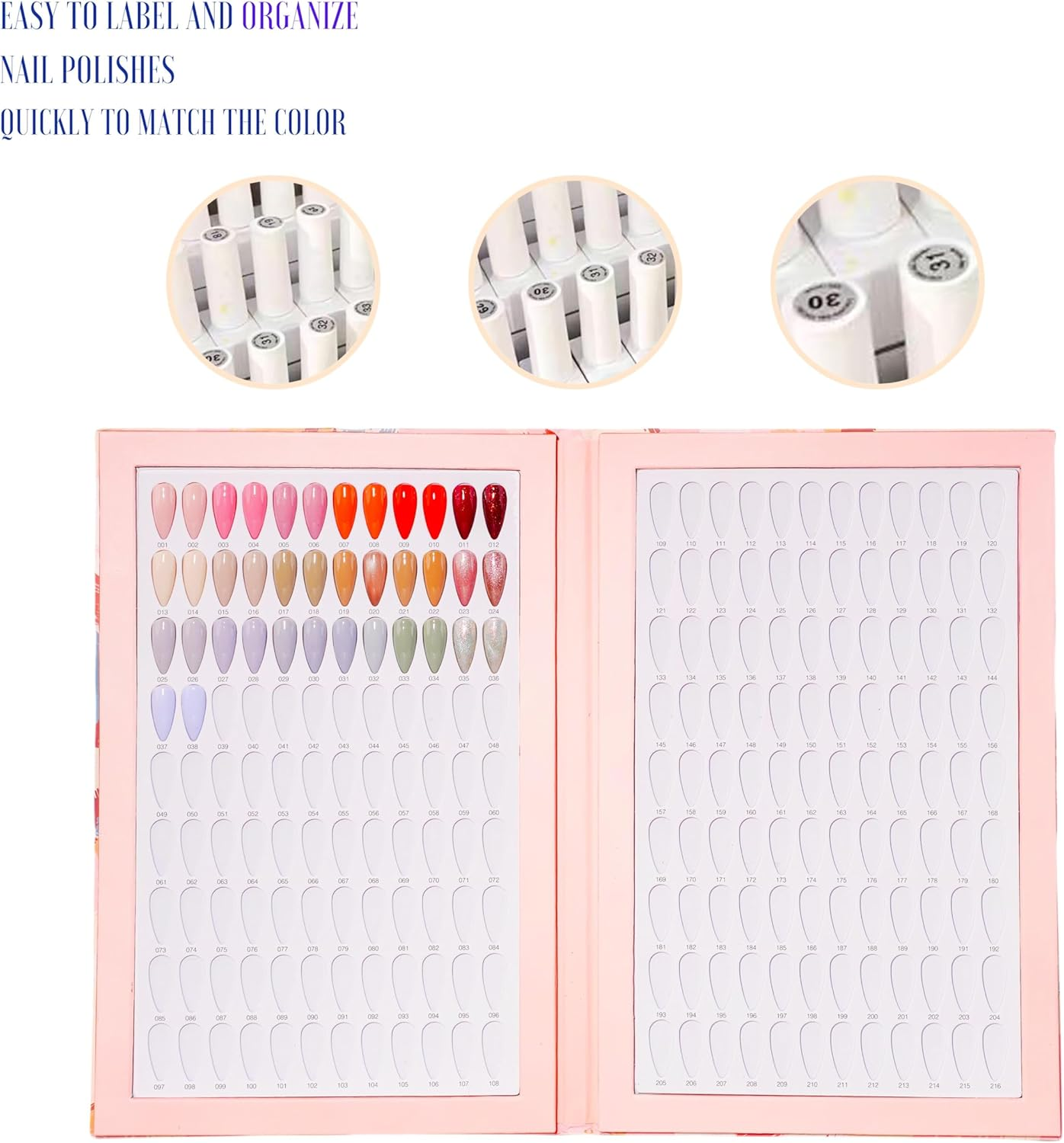 Acycoin2A 216 Nail Color Book with 240 Nail Tips and Nail Polish Gel Color Number Lable (B) image number 2
