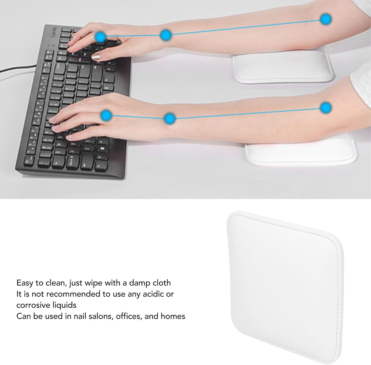 Nail Tech Elbow Rest, Comfortable PU Leather Nail Arm Hand Rest, Soft and Elastic Nail Arm Rest, 5.9 X 5.9In Non Slip Elbow Rest Pad for Nail Tech, Computer, Office (White)