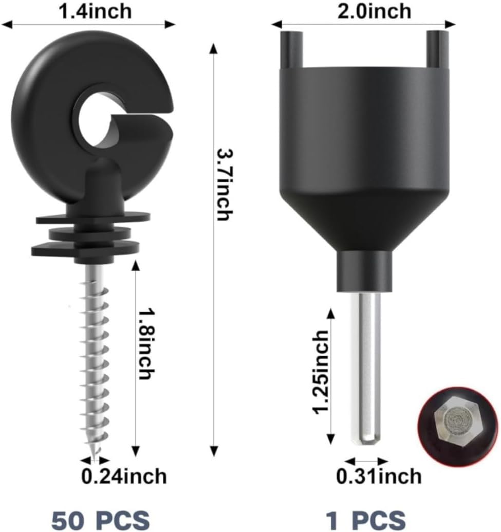 Electric Fence Ring Insulators, 50 Pack with Installation Bit, 3.7 Inch Black Ring Design image number 2