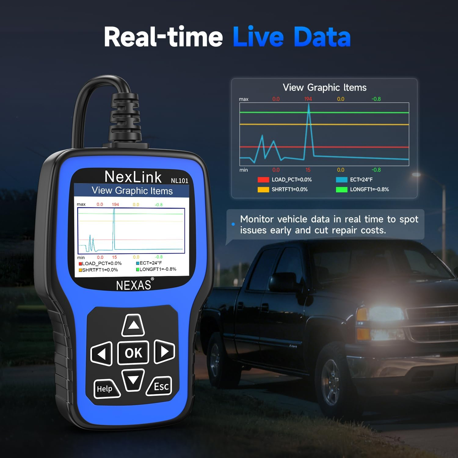 NEXAS NL101 OBD2 Scanner Diagnostic Tool & Battery Tester, Check Car Engine Light Code Reader Scan Tool with Full OBDII Function Live Data Stream for All Vehicles, F-Ree Protective Case & Update image number 4