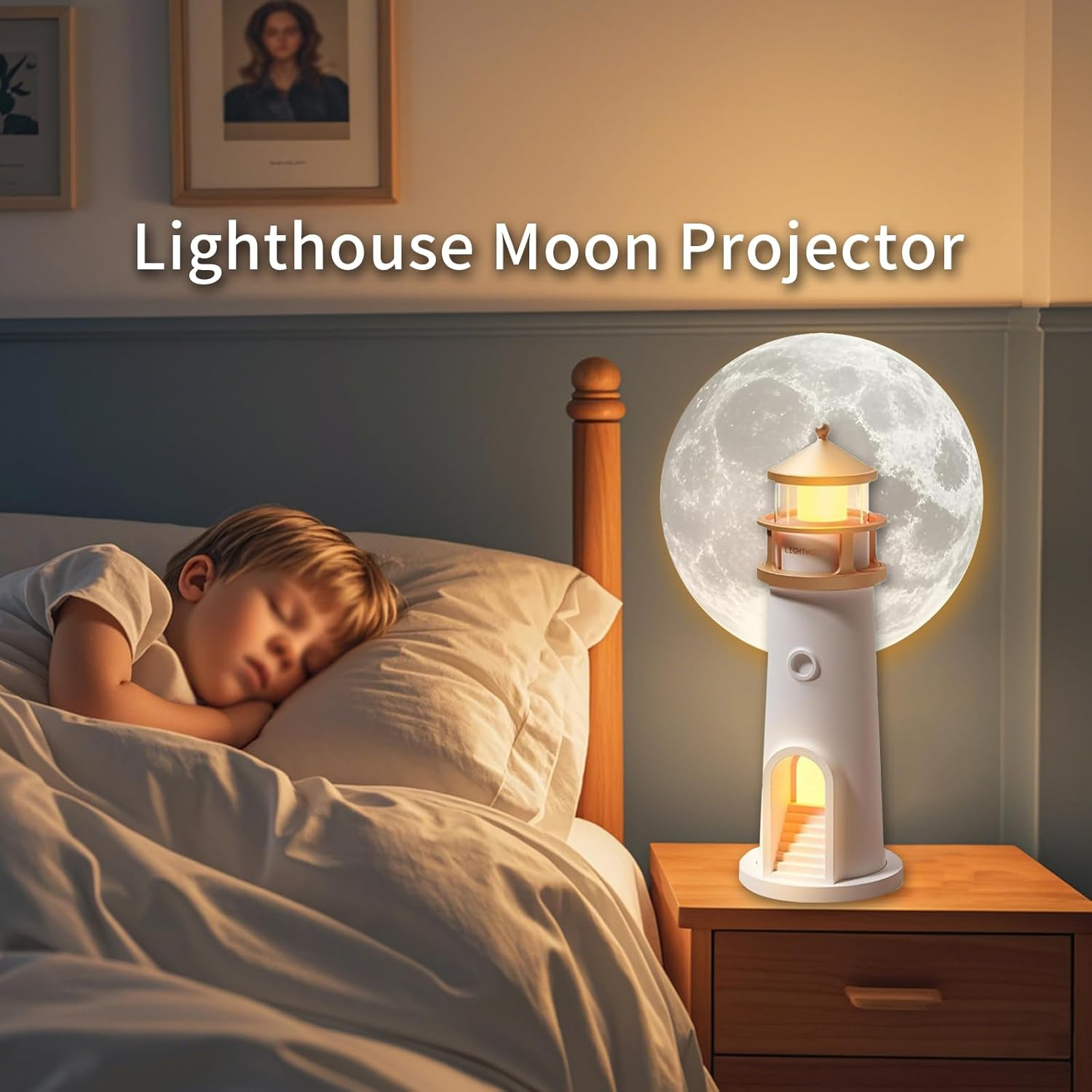 Lighthouse Projection Night Light, Moon Lamp Projector, Rechargeable Night Light for Living Room, Bedroom (Remote Control) image number 5