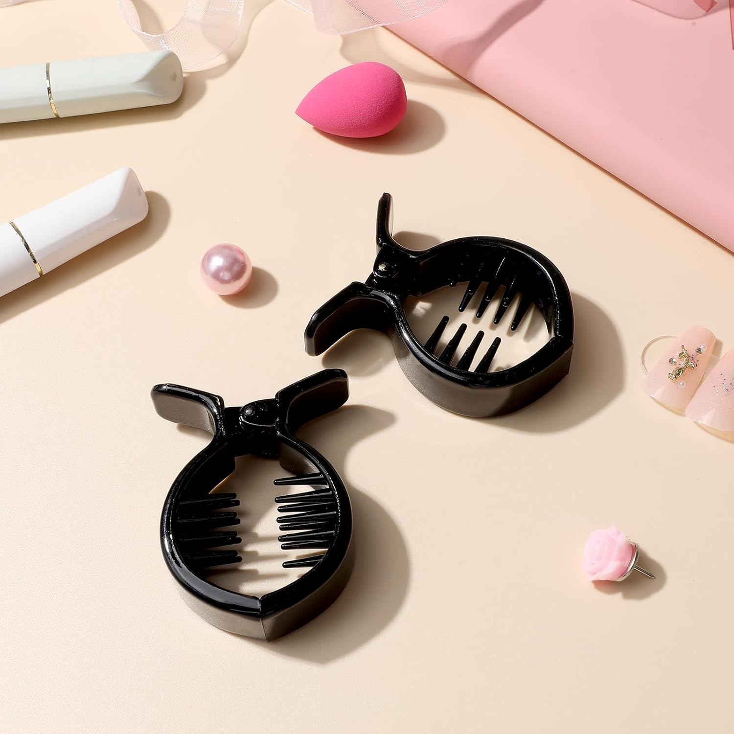 Ipetboom Pack of 2 Herringbone Hair Clips round Inner Serrated Hair Clip Fishtail Clip Claw Clip Holder Ponytail Holder Herringbone Hair Clip Strong Tension Hair Claw (Black) image number 2