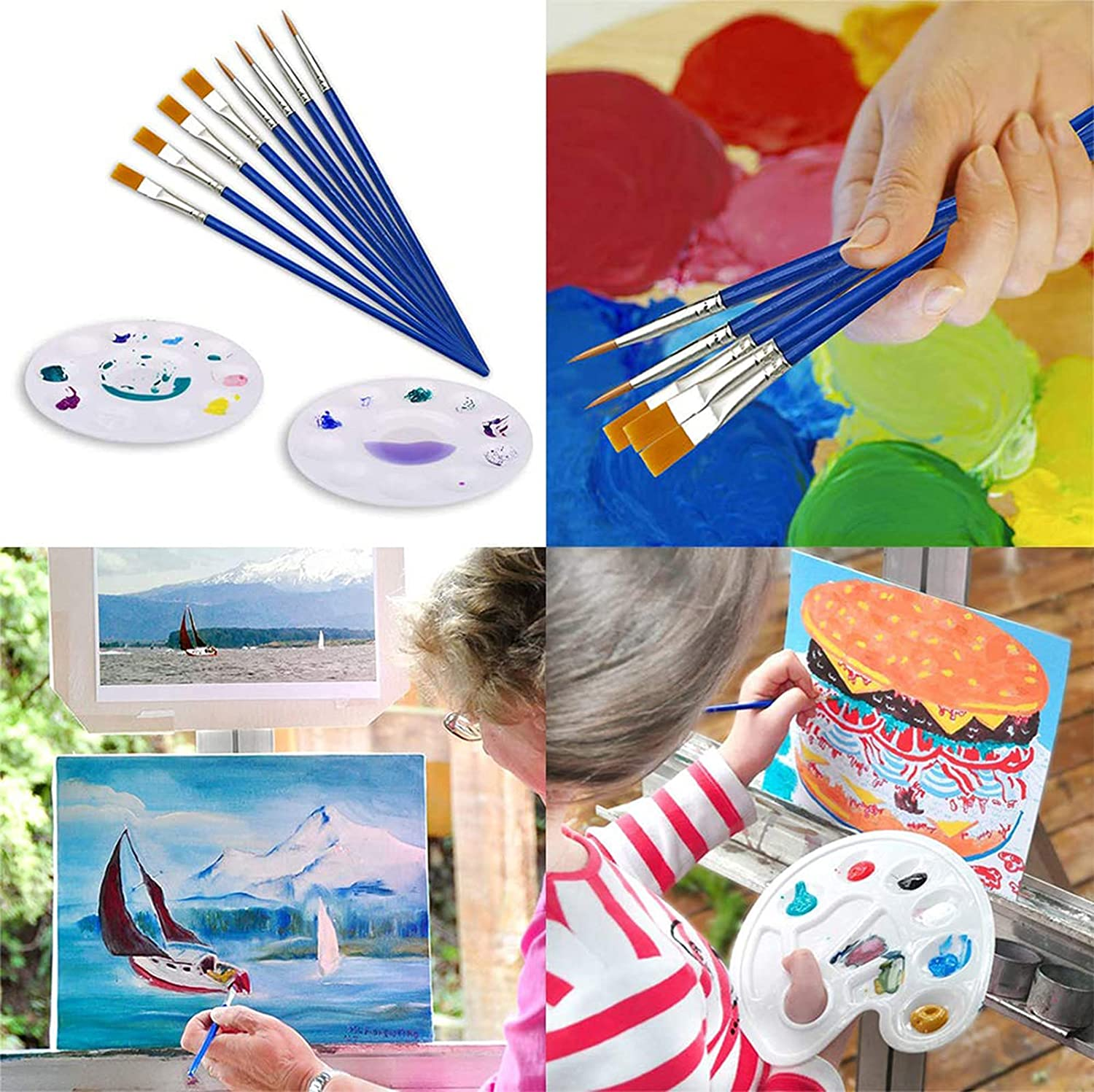 60 Pcs Flat Paint Brushes with Nylon Hair,Small Brush Bulk for Detail Painting,Short Plastic Handle,Acrylic Oil Watercolor Fine Art Painting for Kids,Students,Starter,Teens, Adults image number 3