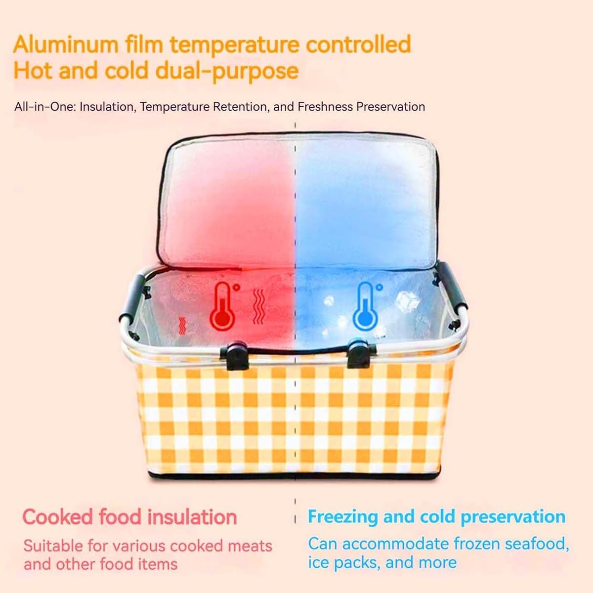 AIMALL Foldable Insulated Picnic Basket, Portable Shopping Basket for Outdoor Picnic, Camping, and Supermarket Use, Available in 6 Colours, 16.9 X 9 X 15.35 Inches image number 4