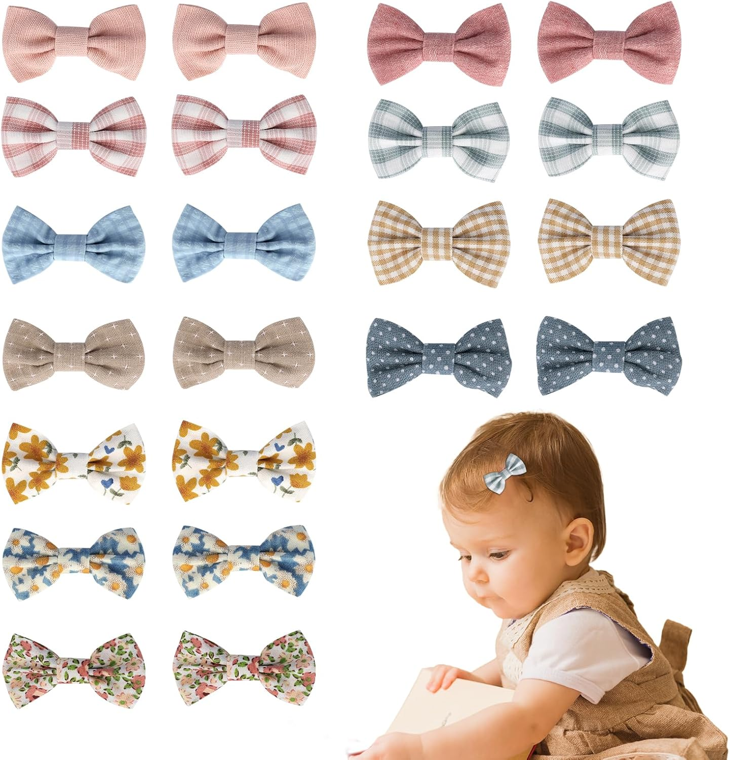 JESSCAT 37 Pcs Hair Clips for Girls with Bows Flower, Fully Lined Alligator Clips and Barrettes, Fabric Handmade Barrettes Hair Accessories for Girls Baby Infants Toddler Kids