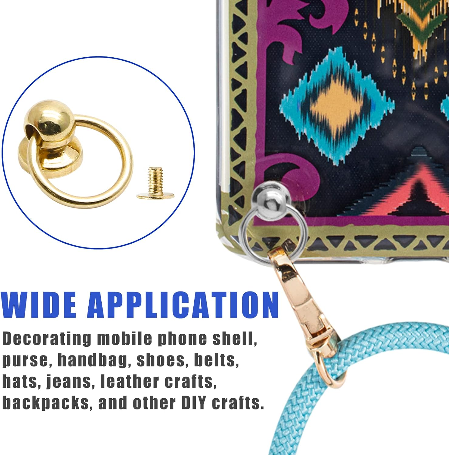 Kyuionty 60 Pcs Screwback round Head Rivet with Pull Ring, 8 Mm DIY Leather Craft O Ring Screw Rivets Metal Stud Rivets for Purse Wallet Phone Case with Mini Screwdriver (Gold) - Gold image number 2