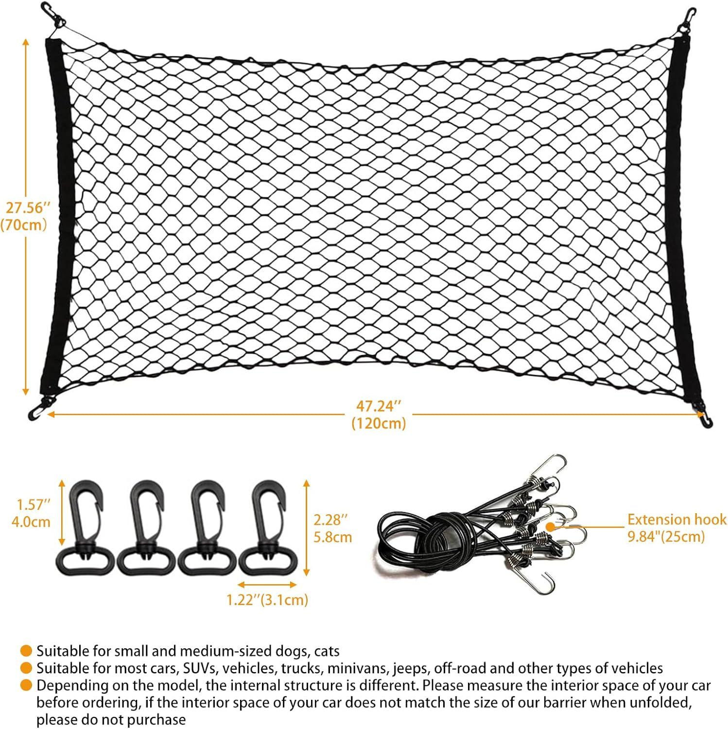 Hppbody Dog Guard Car for the Boot Vehicle Safety Net for Dogs, Universal Car Safety Gate, Divider Grille with 4 Hooks, Protective Grille for SUV, Pet Restraint Net, Black, 120 X 70 Cm image number 1
