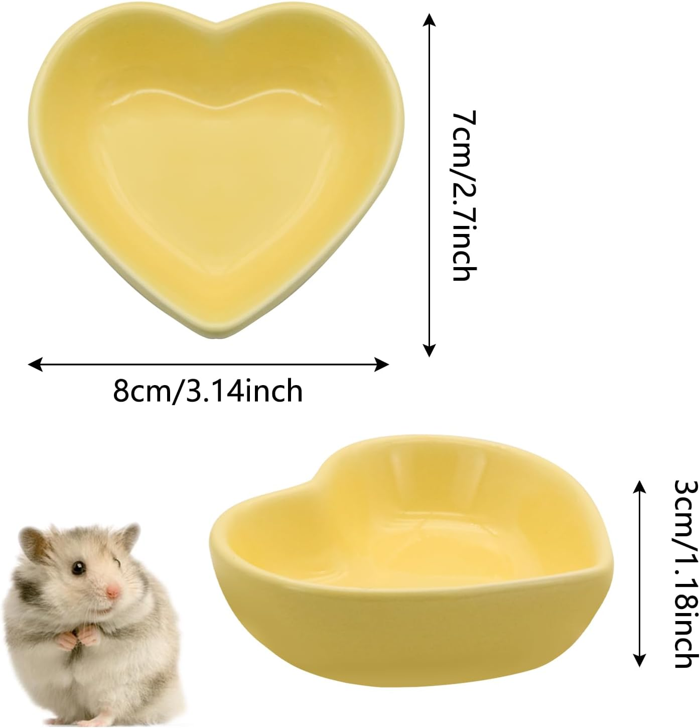 Luckyopt Hamster Bowl, Ceramic Heart-Shaped Pet Bowl Hamster Food Bowl, Washable Small Animal Bowl Hamster Water Bowl for Hamster, Guinea Pig, Gerbil, Hedgehog, Chinchilla, Parrot (Yellow) image number 6
