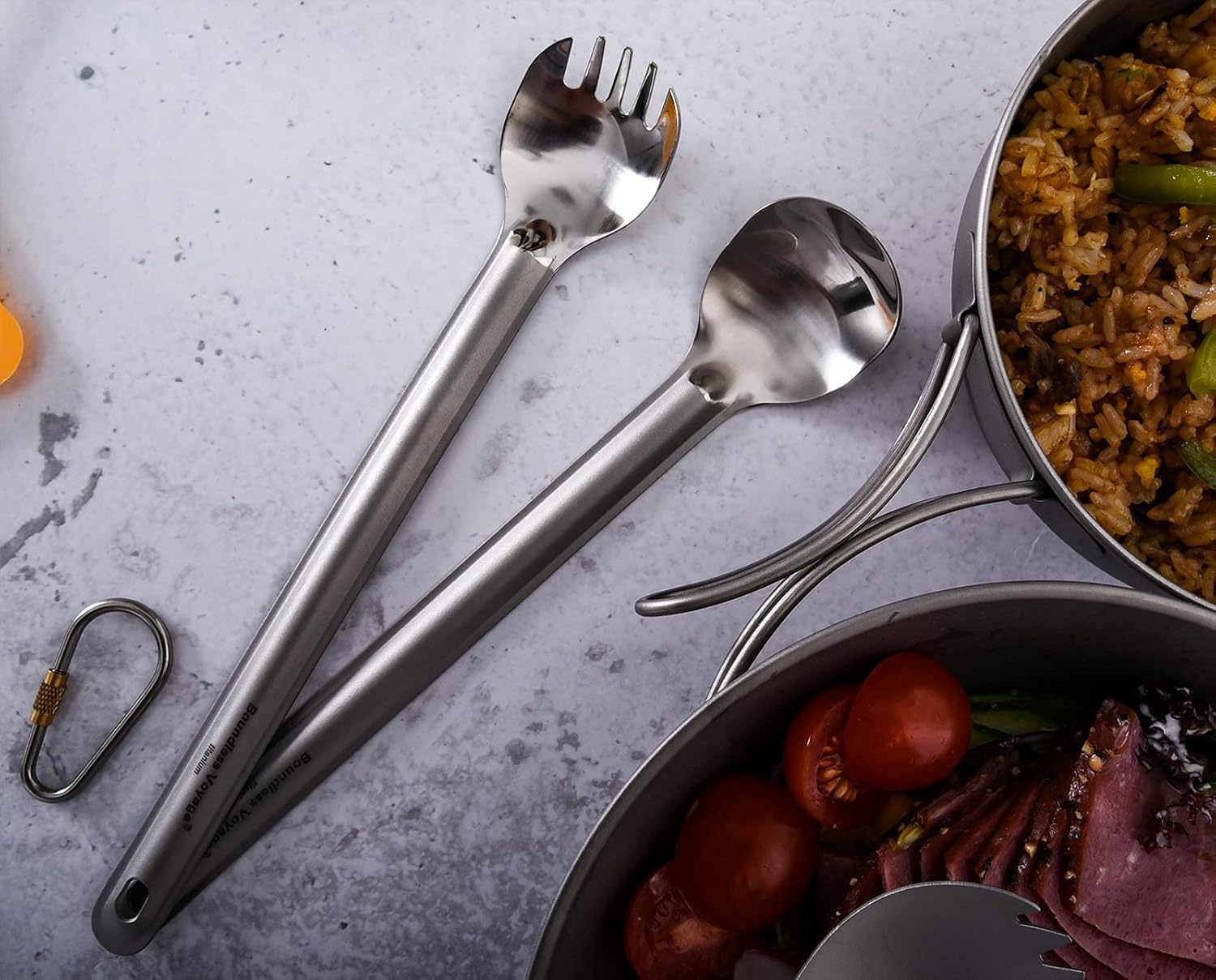 Boundless Voyage Outdoor Titanium Long Handled Spoon Spork Ultralight Camping Polished Tableware Flatware Set 2 Pcs